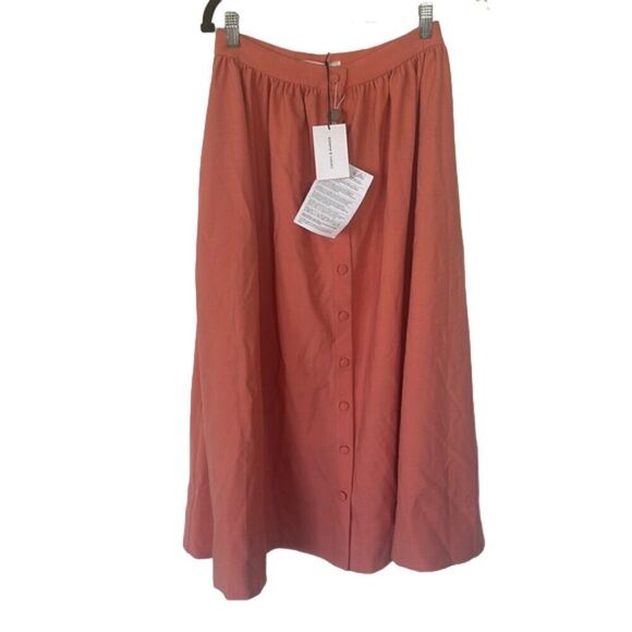 Chinti & Parker Dusty Rose Wool Twill Skirt Button Front Women's Size Small NWT - Picture 5 of 8